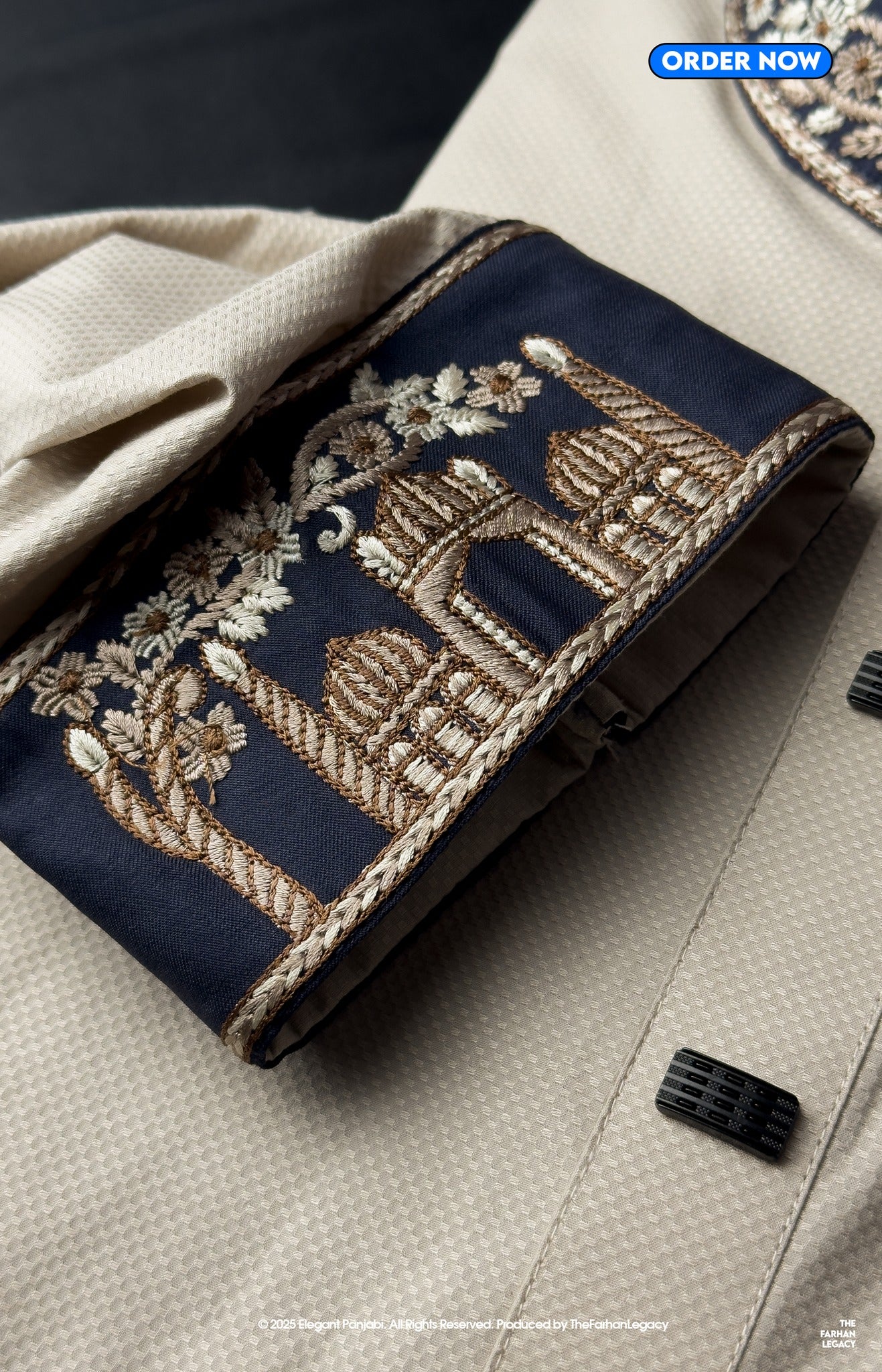 Unravel Shahi Off-White Punjabi - Royal Blue Sleeve