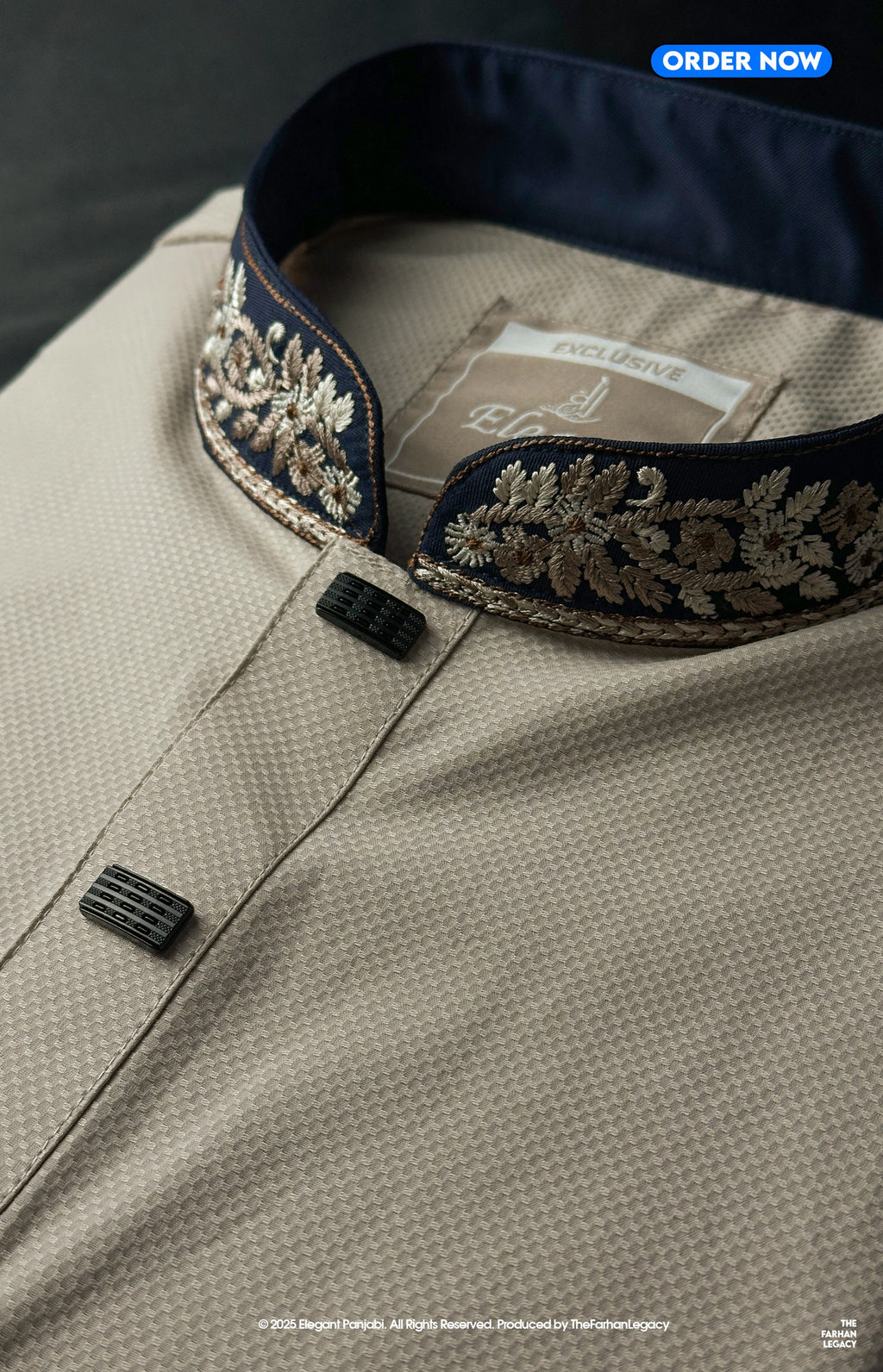 Unravel Shahi Off-White Punjabi - Royal Blue Sleeve