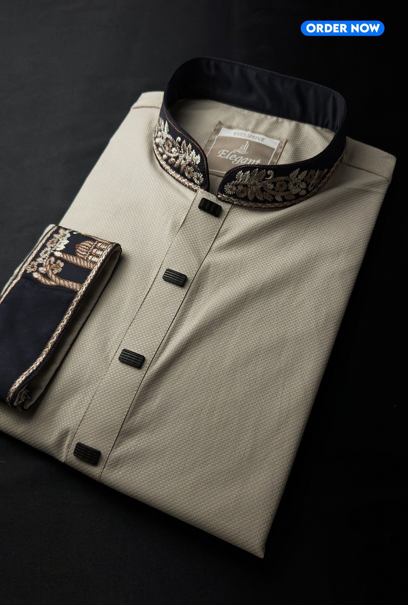 Unravel Shahi Off-White Punjabi - Royal Blue Sleeve