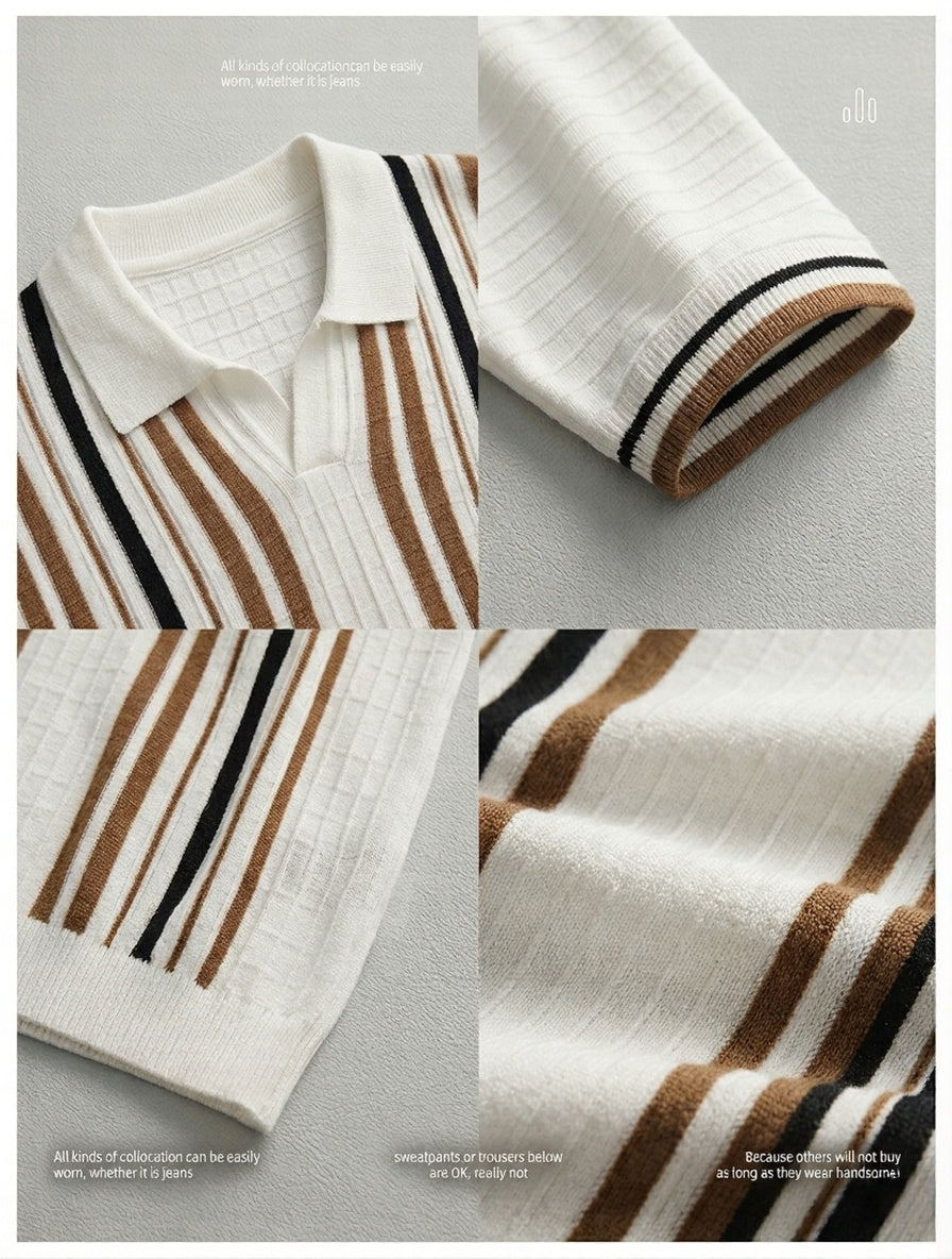 Unravel Stripped Vintage Knit Polo - White