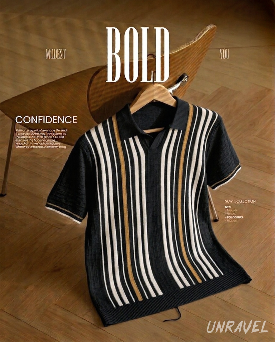 Unravel Stripped Vintage Knit Polo - Black