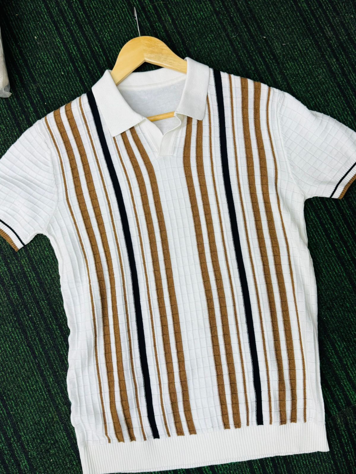Unravel Stripped Vintage Knit Polo - White