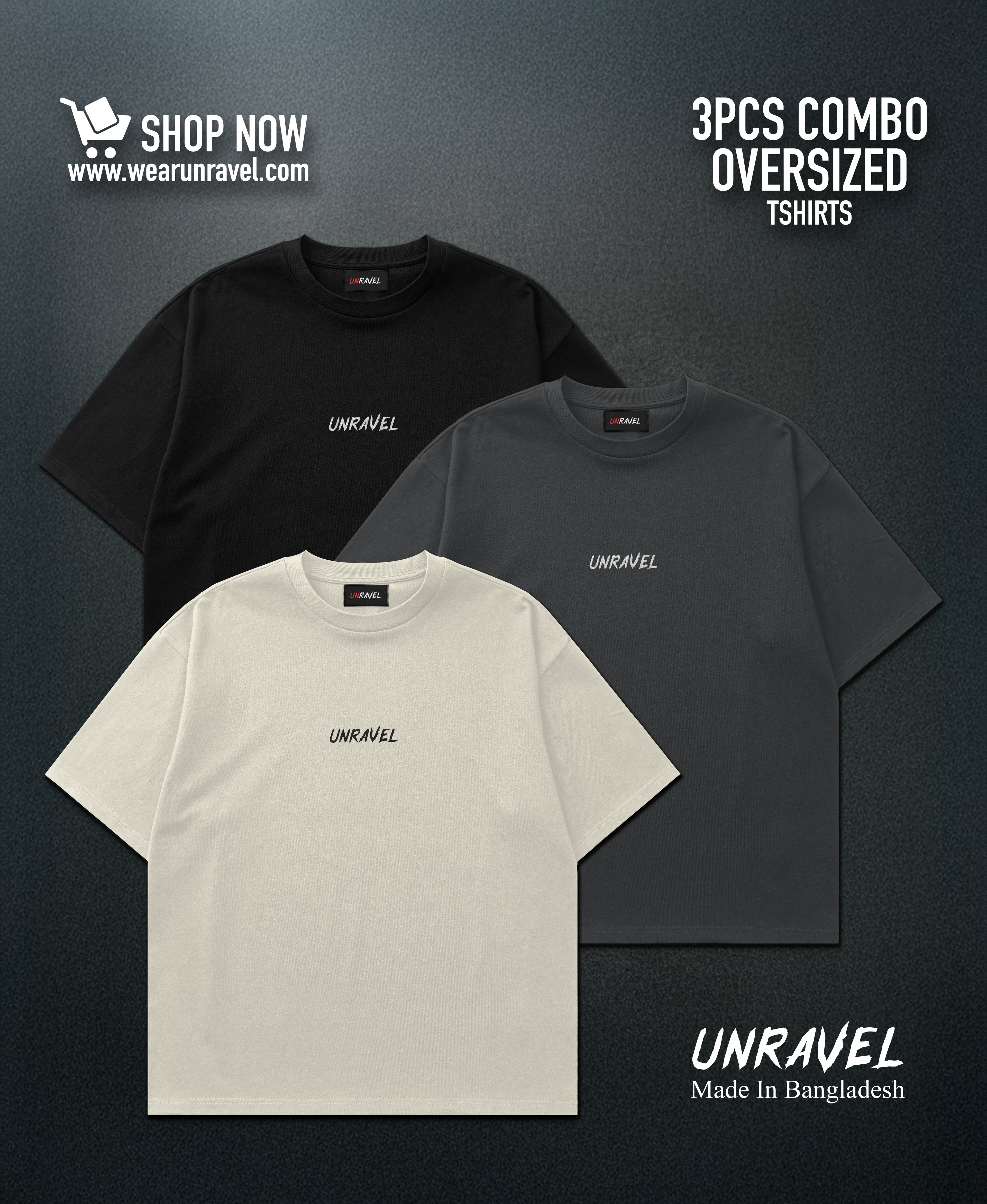 3 PCS Solid Oversized T-shirt Combo