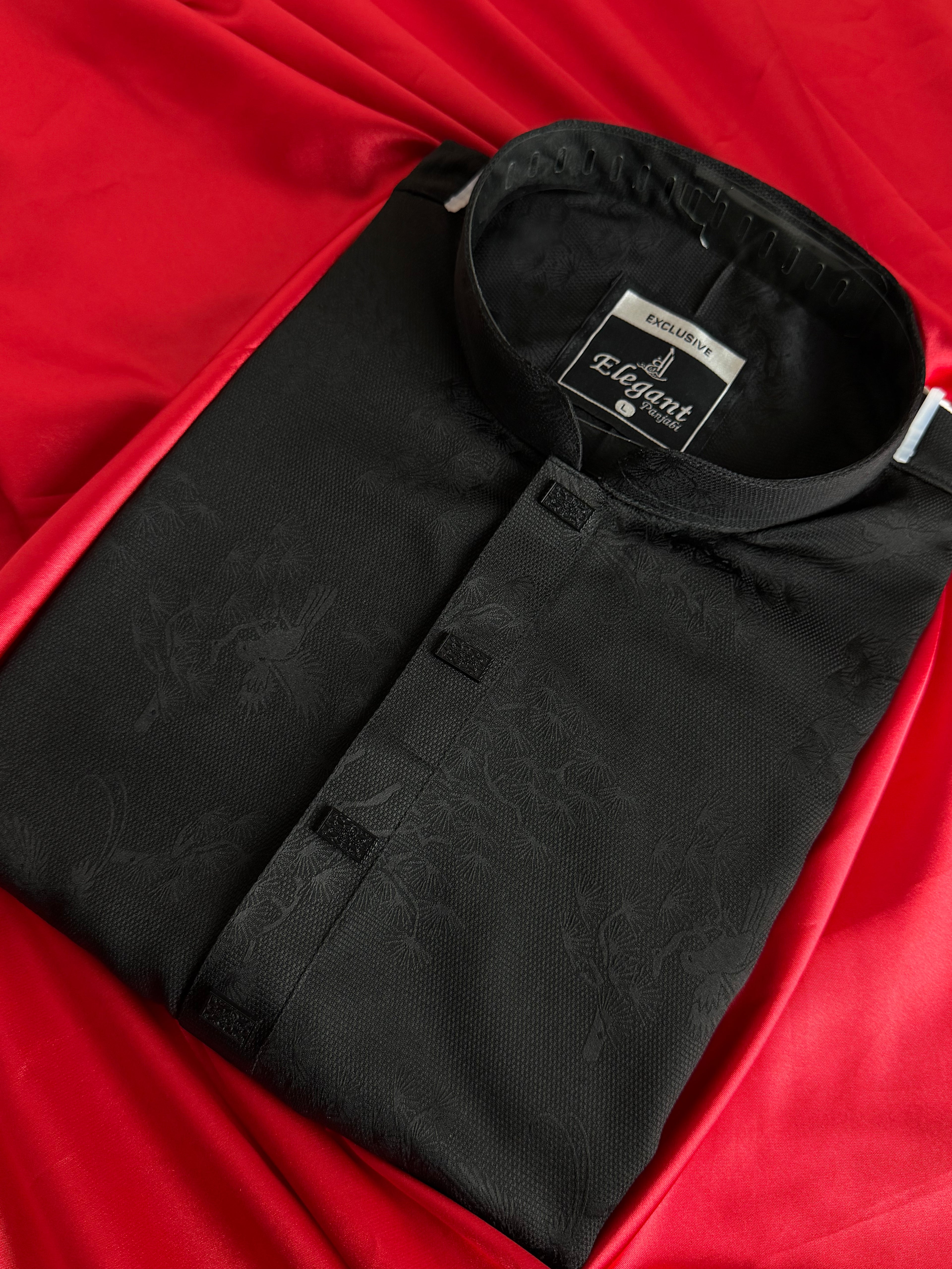 Unravel Royal Black Jacquard Punjabi